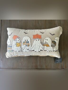 Halloween Ghosts and Books Pillow